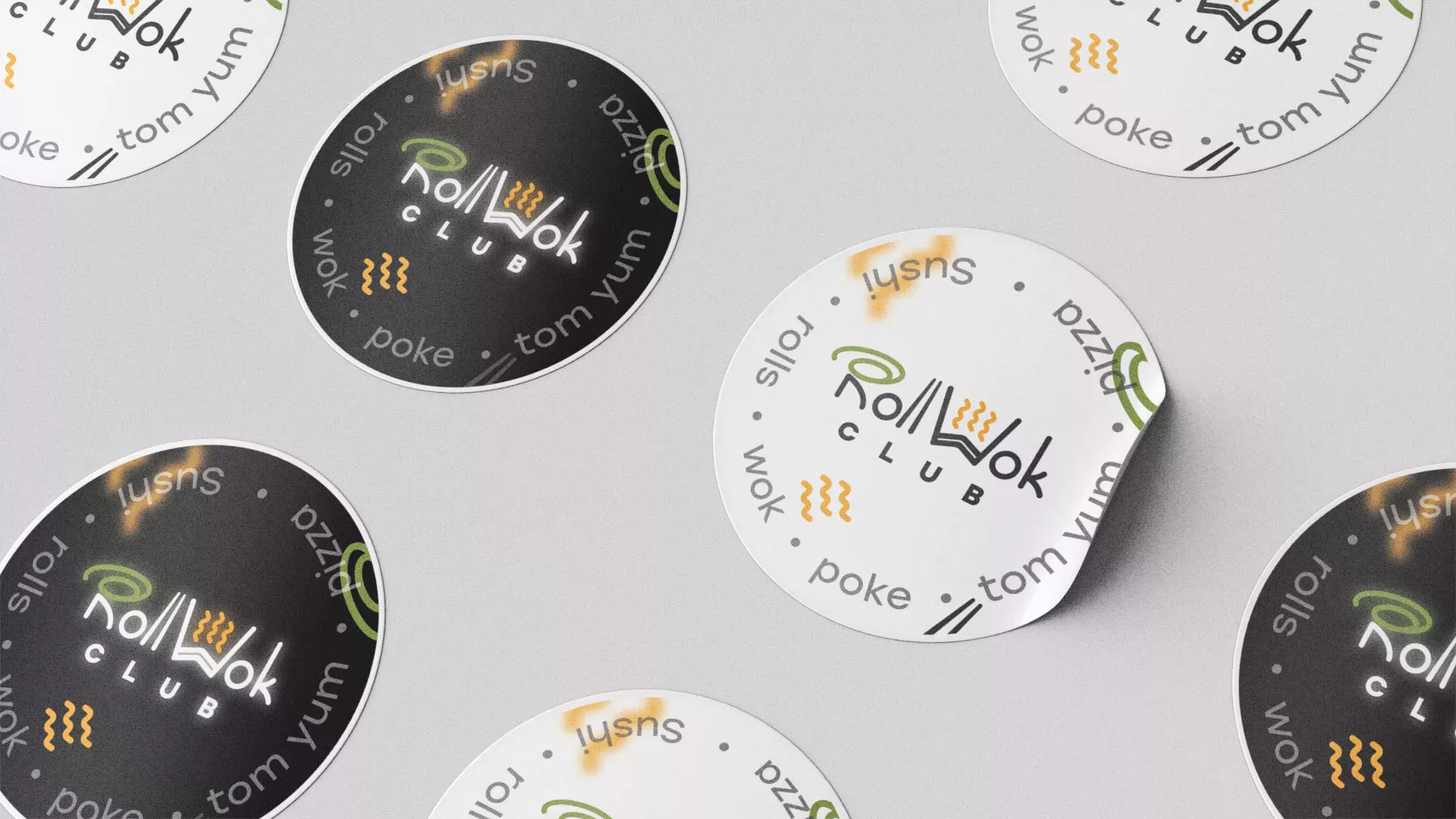 Разработка наклеек для суши-бара «Roll Wok Club» в Абинске